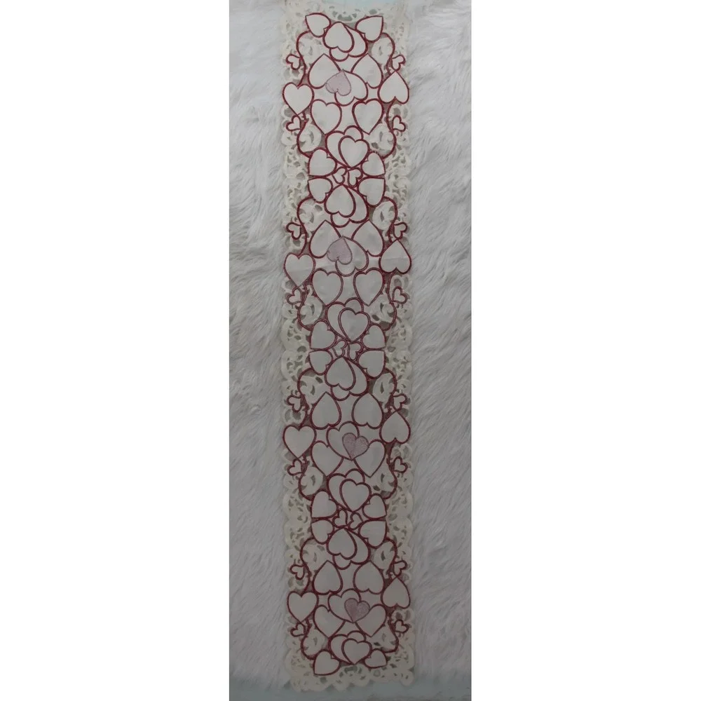 Red White Heart Valentine's Day Together Table Runner Dresser Scarf 12 x 68 Inch